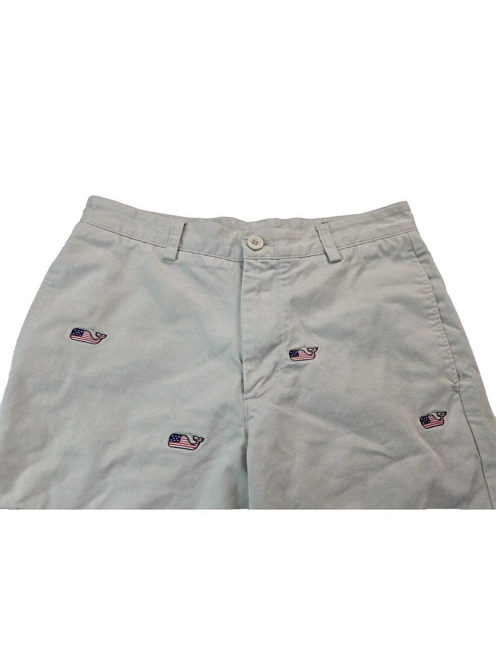 Vineyard Vines USA Flag Whale Logo AOP White Breaker Chino Shorts Mens Size 30